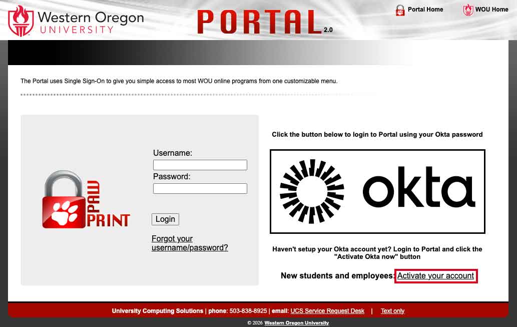 Portal Login Screenshot with Activate your account link highlighted