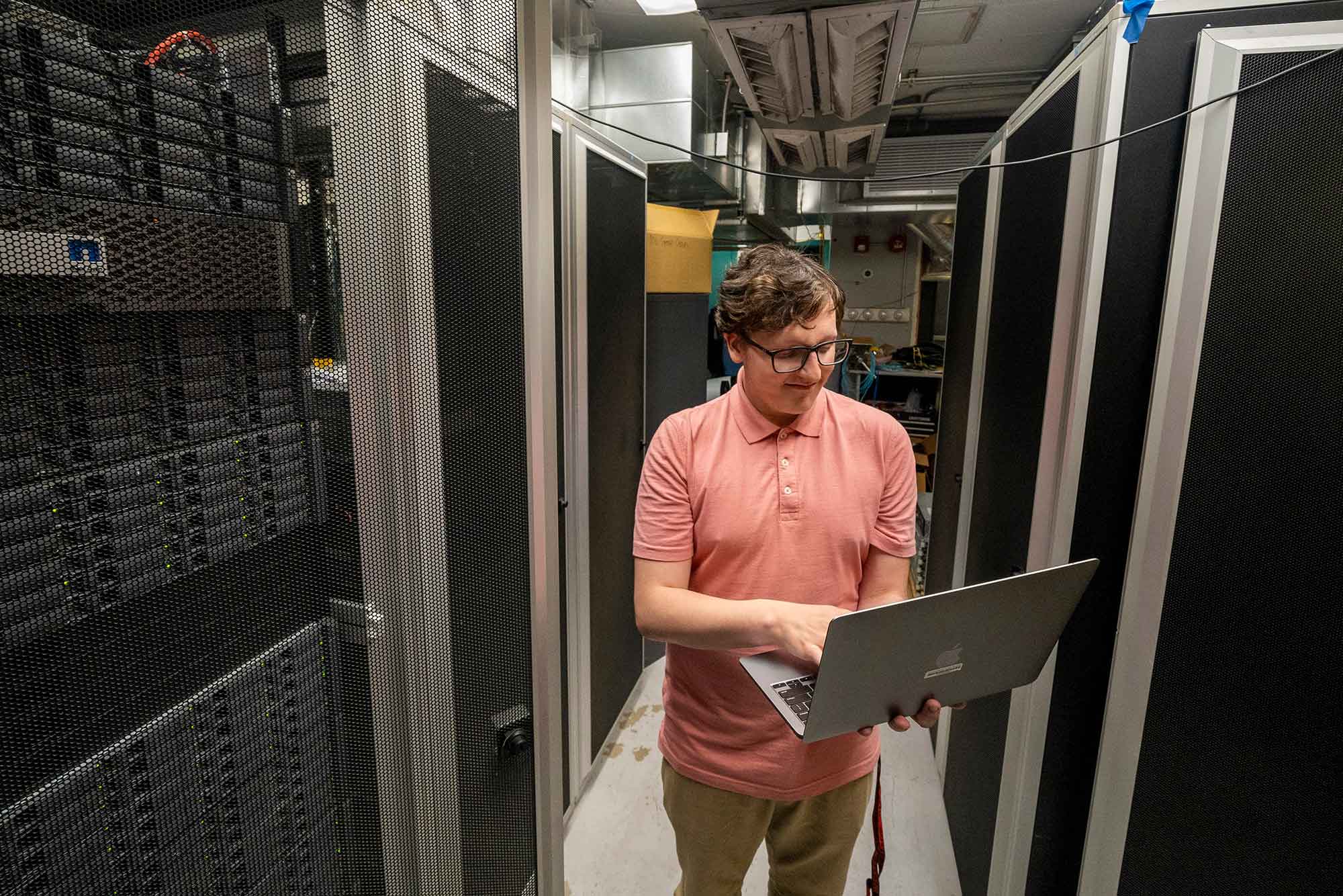 WOU student in server room