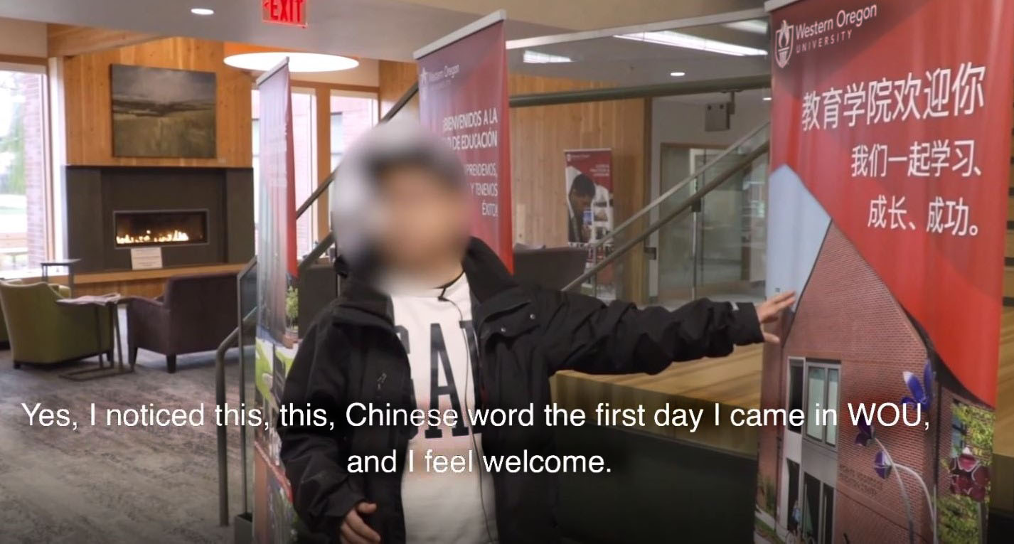 A student commenting on bilingual signs at their  university