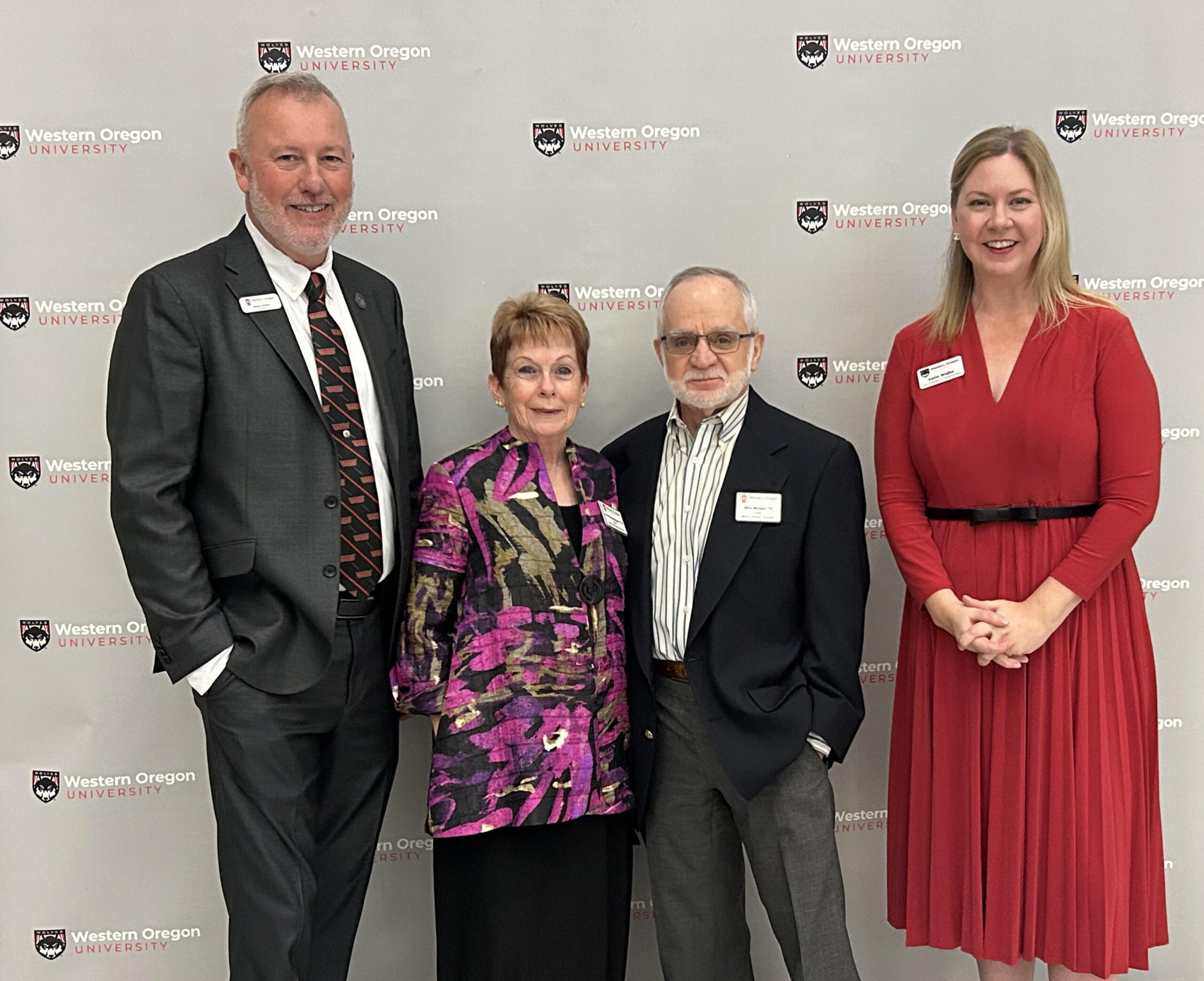 President Peters with WOU students