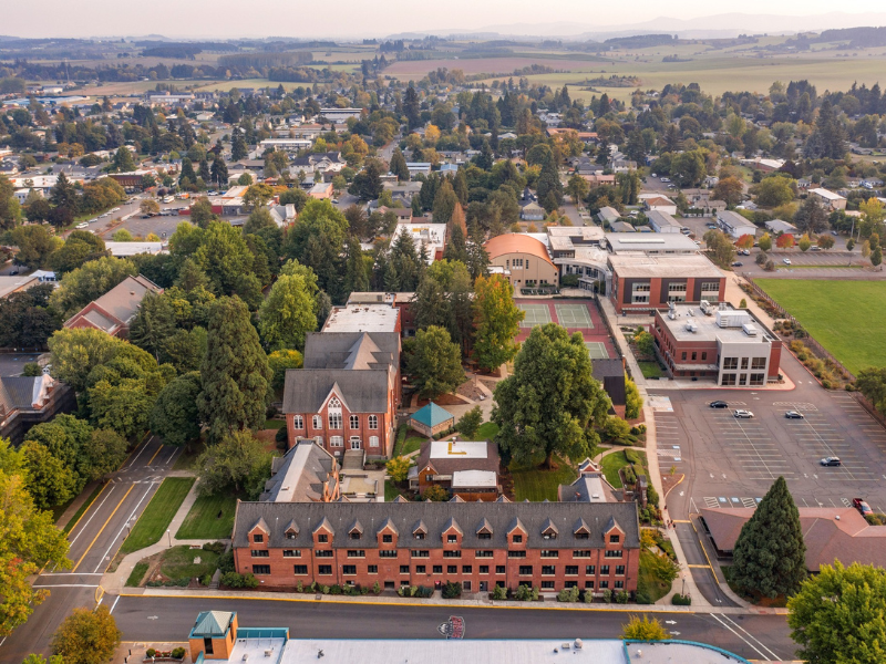 Drone image of Western Oregon University campus
