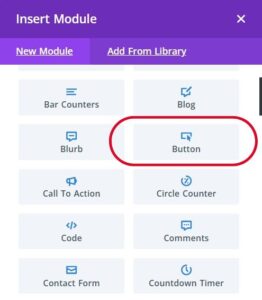 Screenshot of insert module highlighting Button