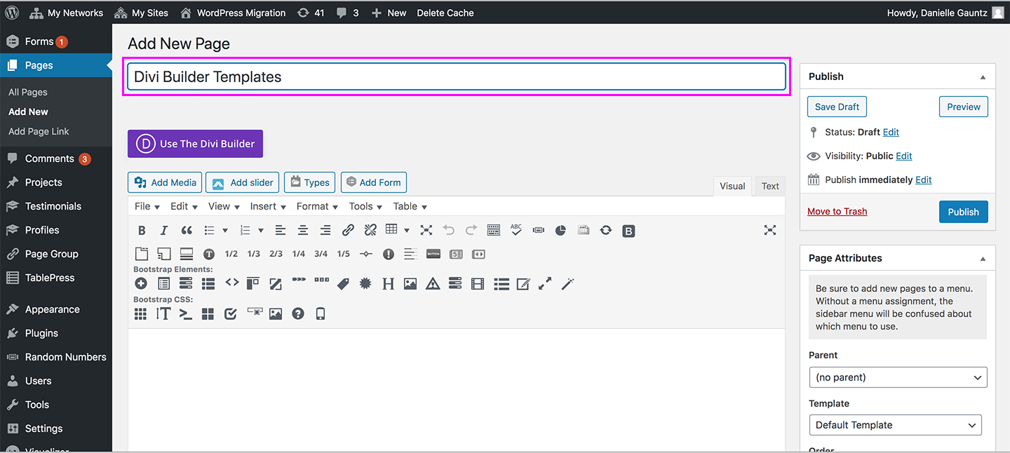 Screenshot highlighting Divi Builder Templates