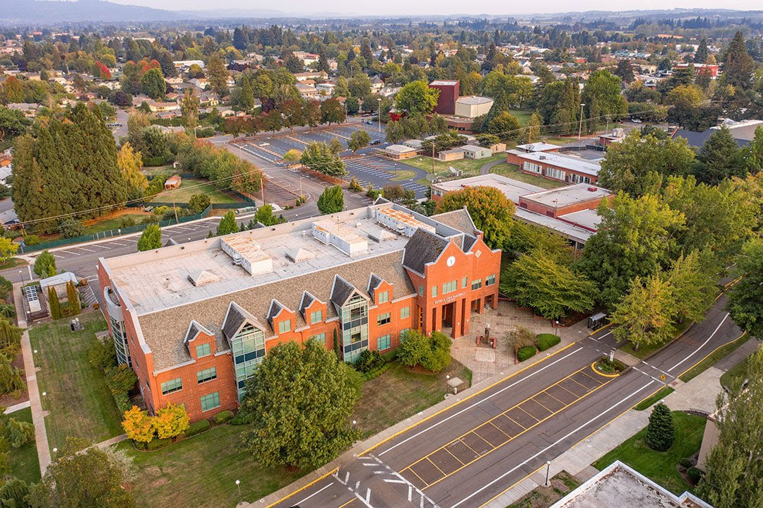 An overhead view of a building
