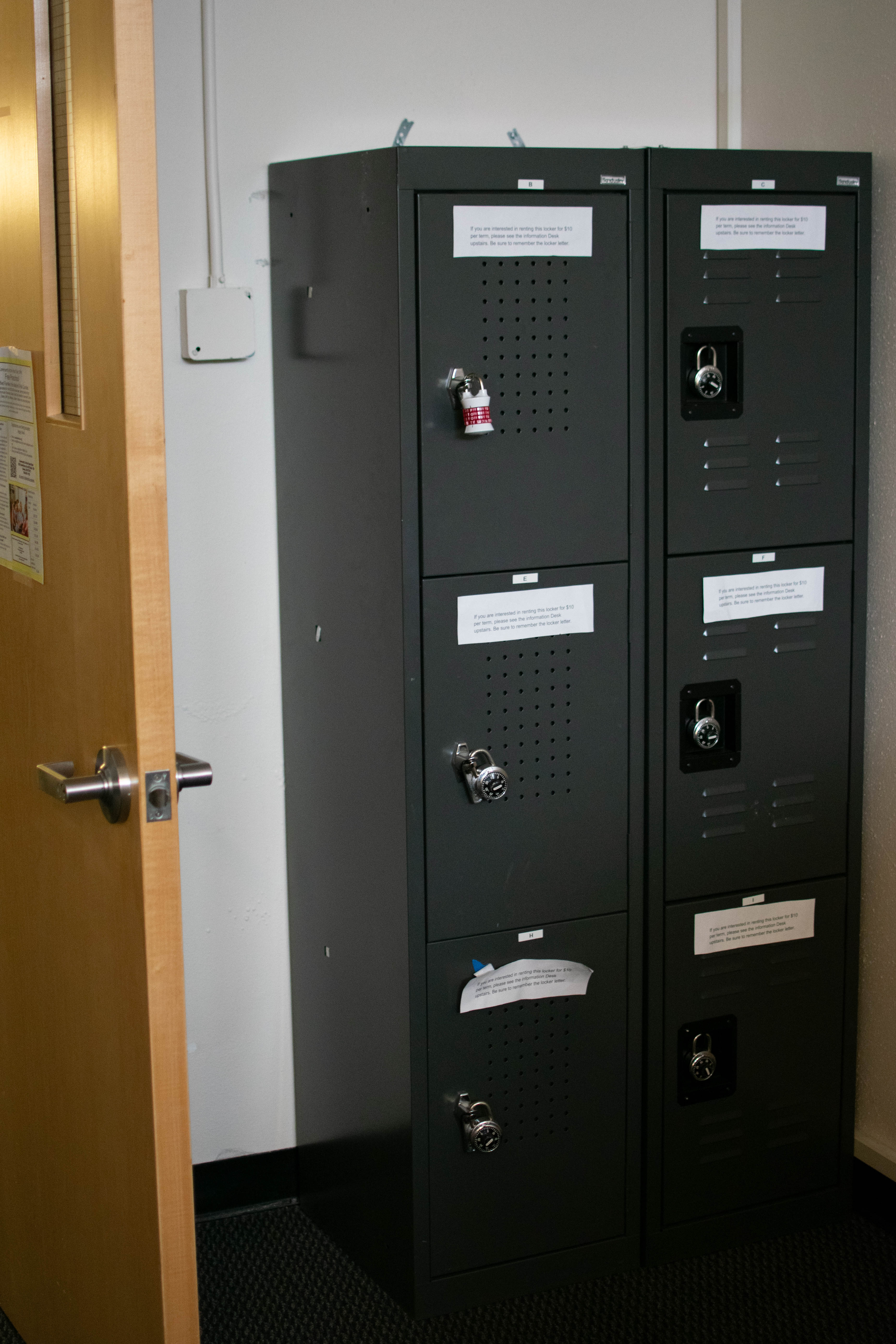 Six small lockers for rent.