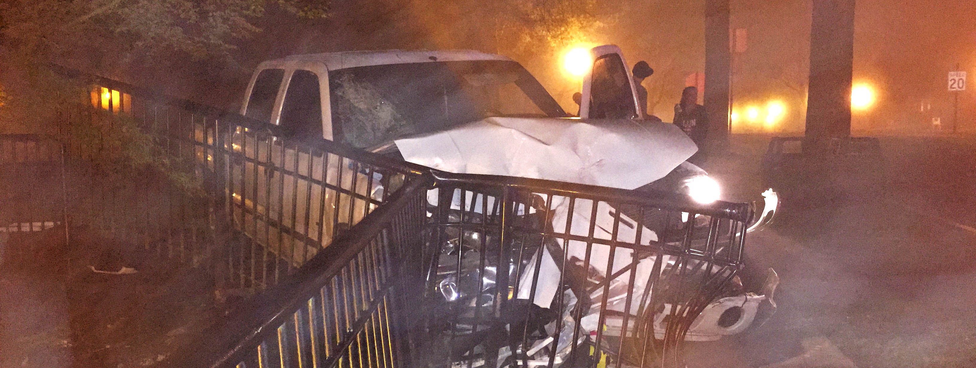 Suspect turns himself in after wrecking on campus