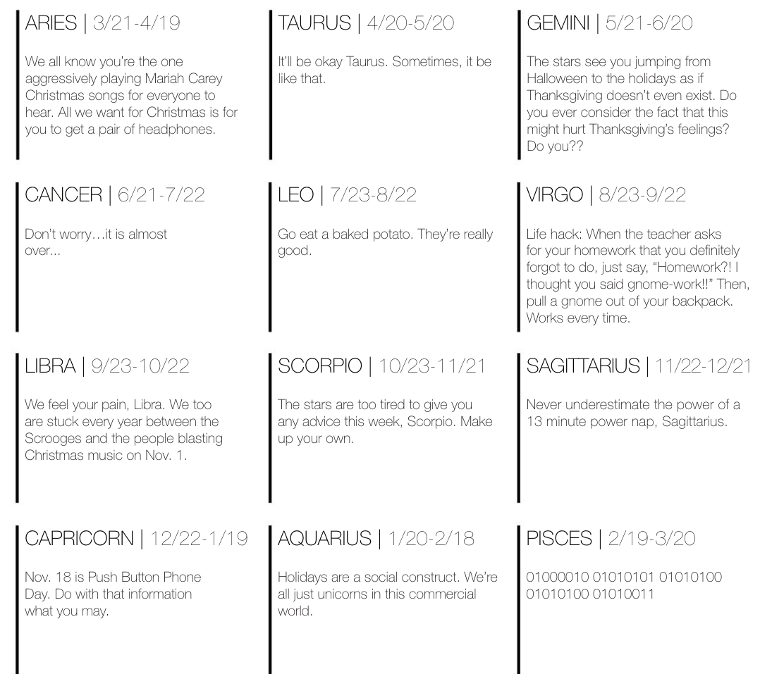 This week in completely made up horoscopes