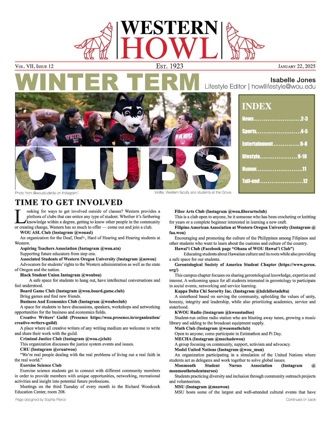 Western Howl Vol. VII, Issue 12 - January 22, 2025