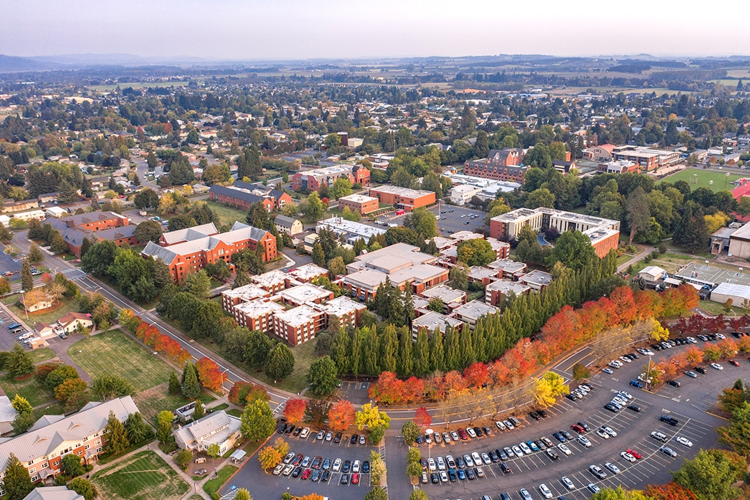 Aerial shot of the Western Oregon University campus