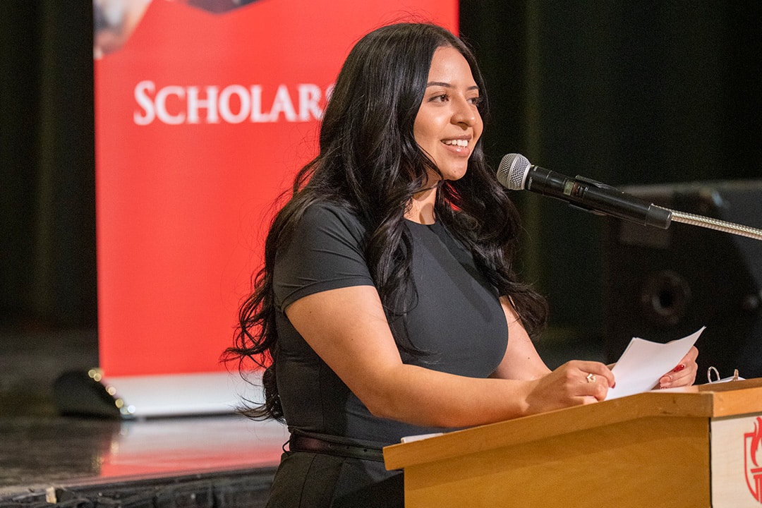 Allison Anely Martinez tells her story at the WOU Foundation Scholarship Reception